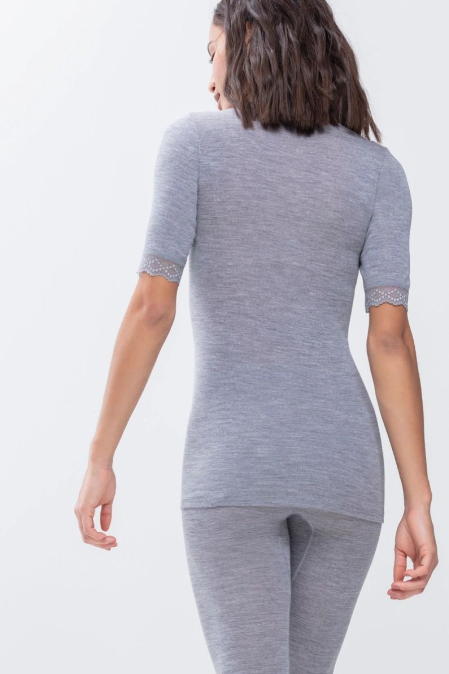 Dames Mey T&Shirts | Top Met Halve Mouw Serie Silk Touch Wool Mid Grey Melange