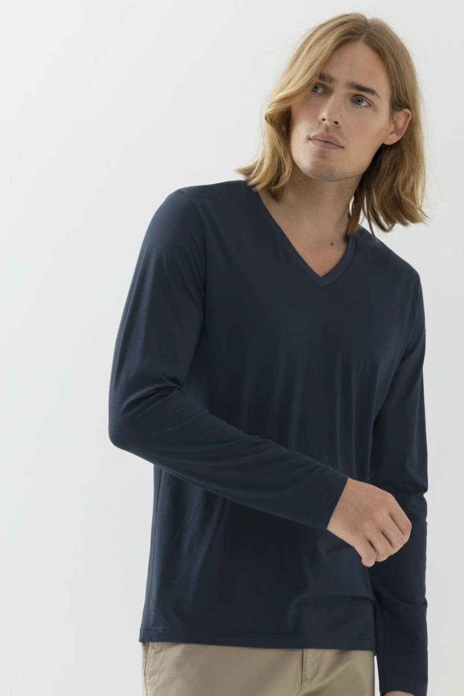 Heren Mey Bovenstukken | Shirt Met Lange Mouwen Dry Cotton Colour Yacht Blue