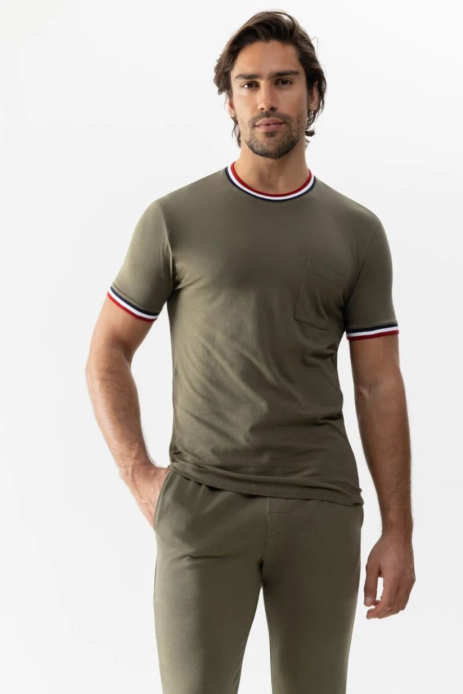 Heren Mey T-Shirt | T-Shirt Serie Relax Stripes Safari Green