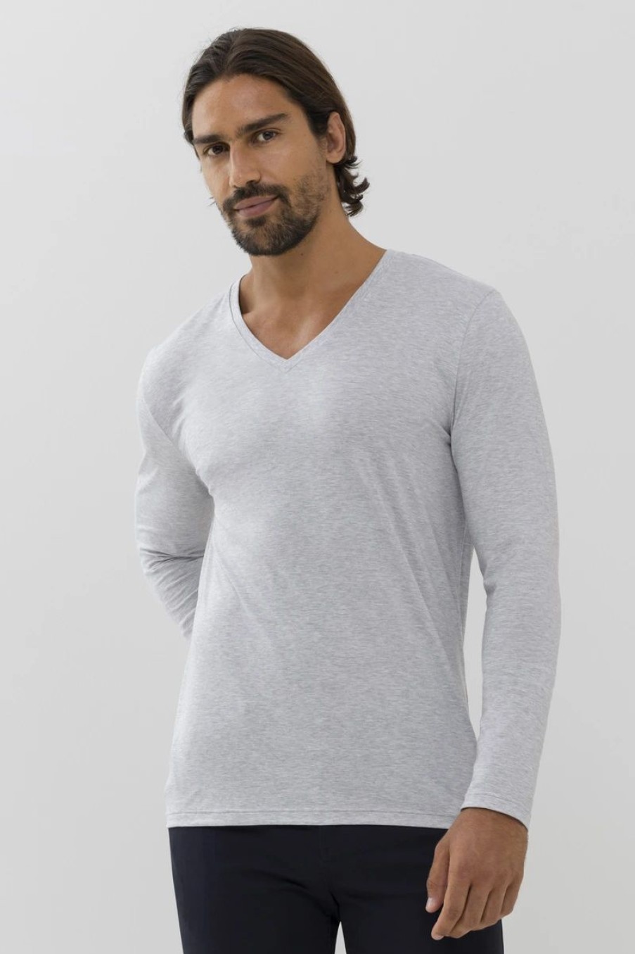 Heren Mey Bovenstukken | Shirt Met Lange Mouwen Dry Cotton Colour Light Grey Melange