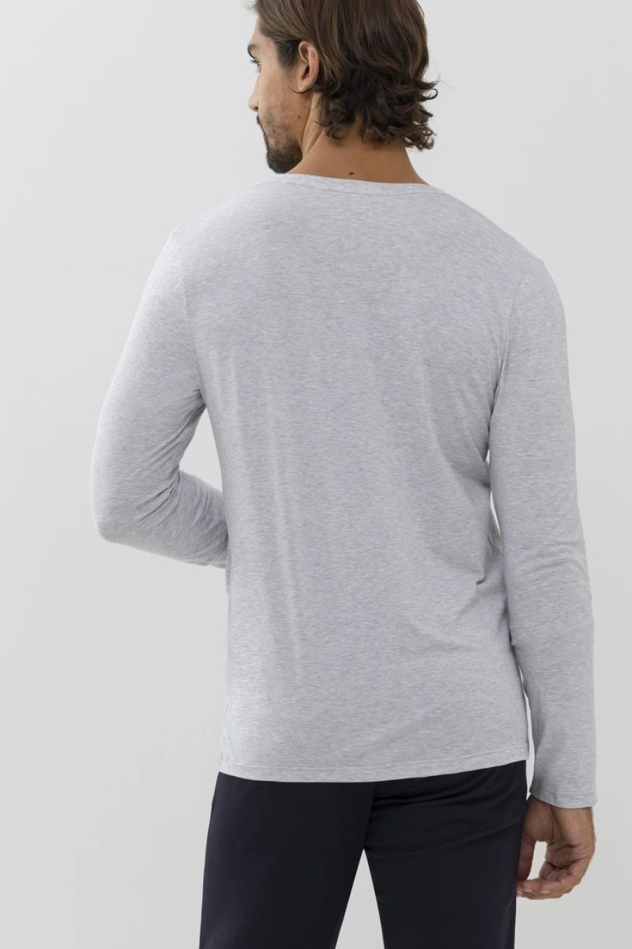 Heren Mey Bovenstukken | Shirt Met Lange Mouwen Dry Cotton Colour Light Grey Melange