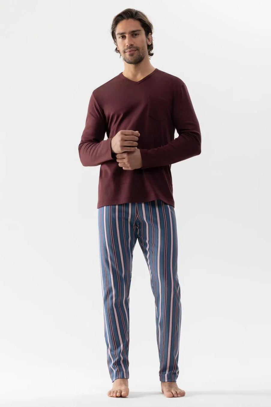 Heren Mey Pyjama'S | Pyjama Serie 4 Col Striped Vino Rosso