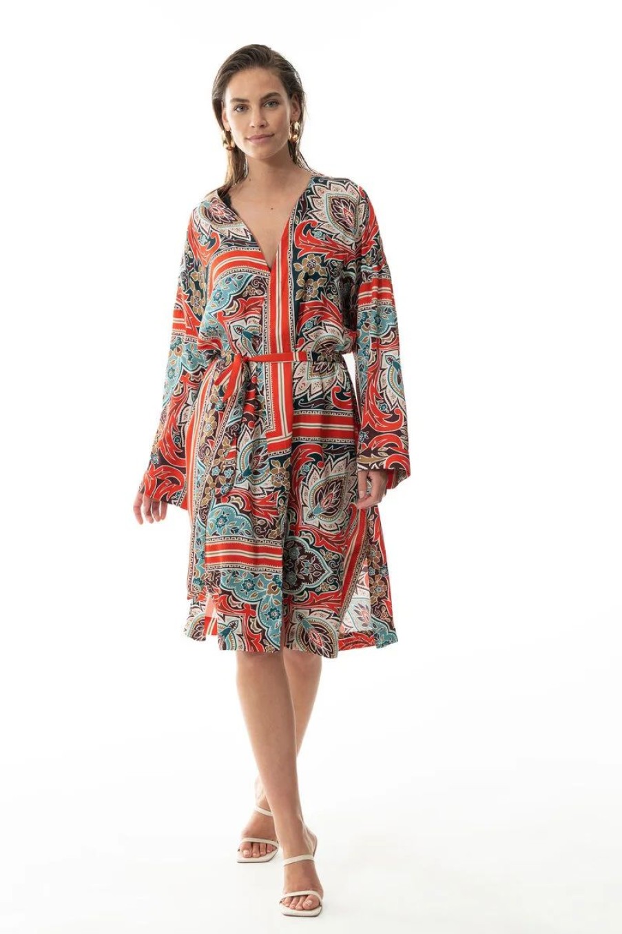 Dames Mey Bovenstukken | Kimono Serie Scarlet Green Leaves