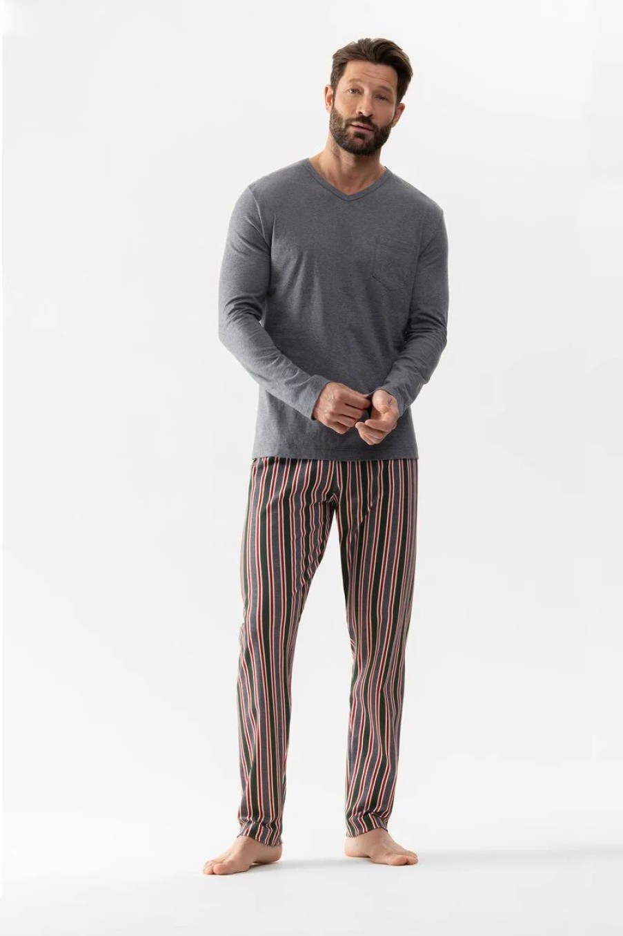 Heren Mey Pyjama'S | Pyjama Serie Melange Striped Quartz Melange