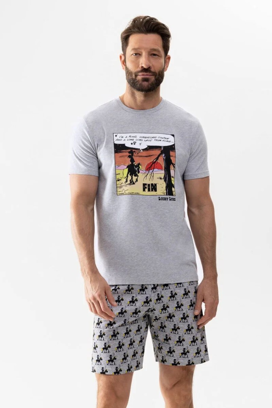 Heren Mey T-Shirt | T-Shirt Serie Mey X Lucky Luke Light Grey Melange