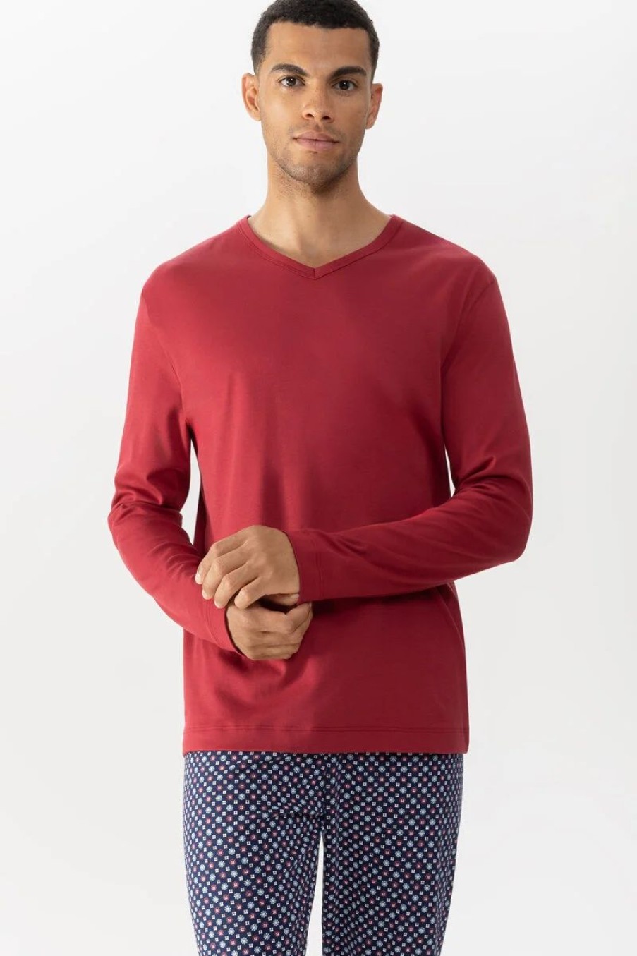 Heren Mey Bovenstukken | T-Shirt Met Lange Mouwen Serie Solid Night True Red